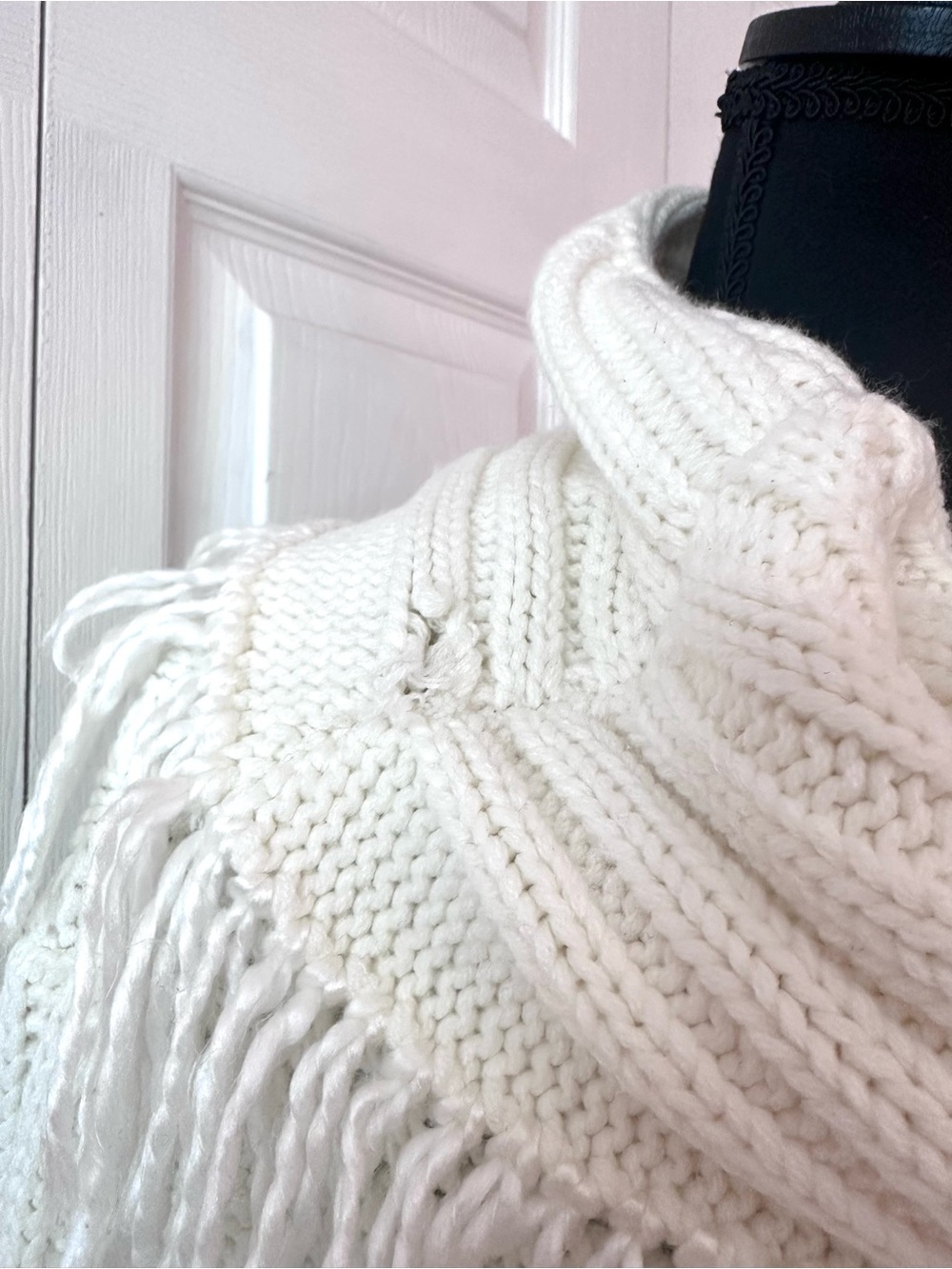 Miss Me Cream Cable Knit Cowl Neck Fringe Bell Sleeve Sweater - Picture 10 of 11